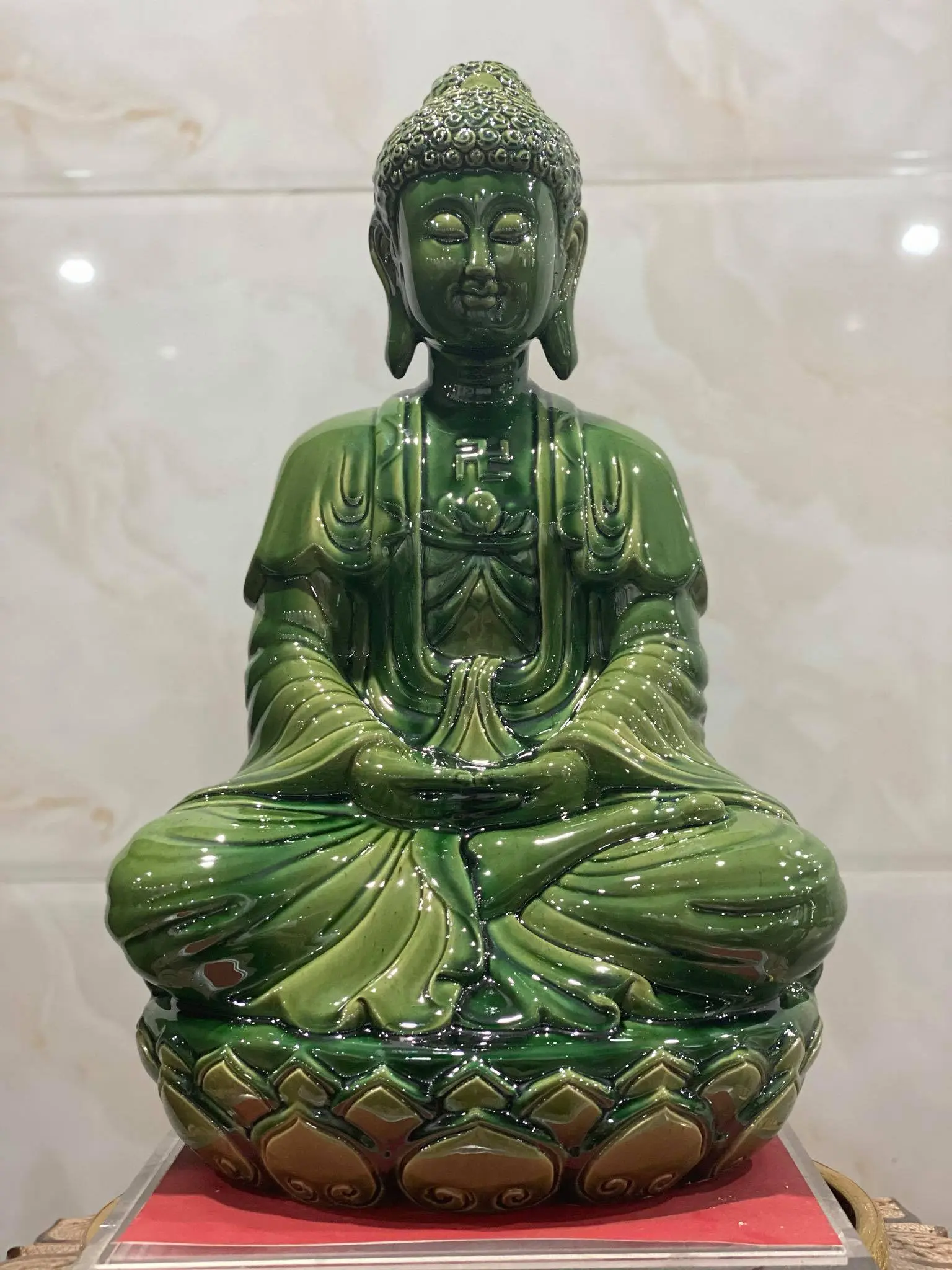 Tượng Phật men ngọc lục bảo cao 50cm