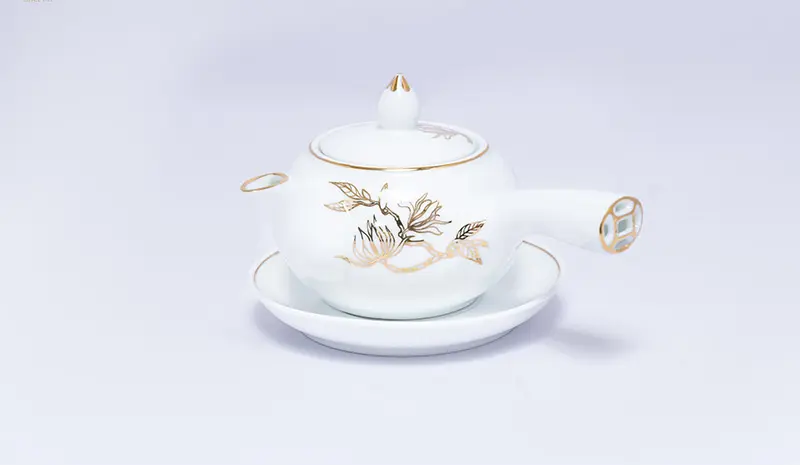 Bộ ấm trà Hoa Lan men Bạch Ngọc